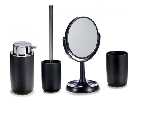 Set 4 accesorii pentru toaleta, dozator sapun, suport periute, oglinda, perie toaleta, Escalate, Negru