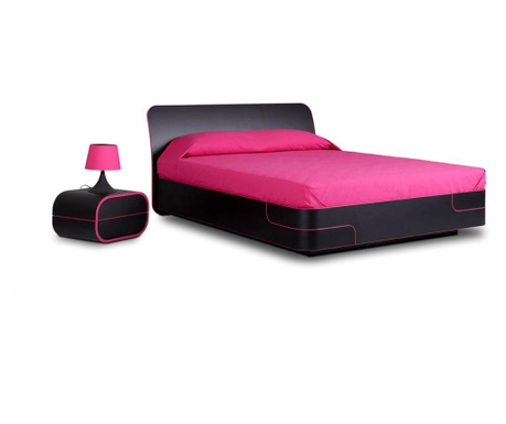 Легло със заоблени ръбове Нордик - черен, с рамка и механизми за матрак 180/200 см