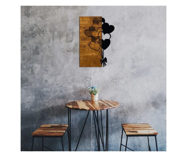 Decoratiune de perete Skyler, lemn, metal, 58x39 cm, maro nuc/negru