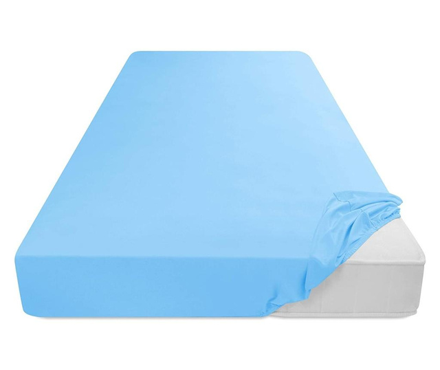 Cearsaf de pat cu elastic, 100% bumbac, 100x200cm, albastru, Home Living