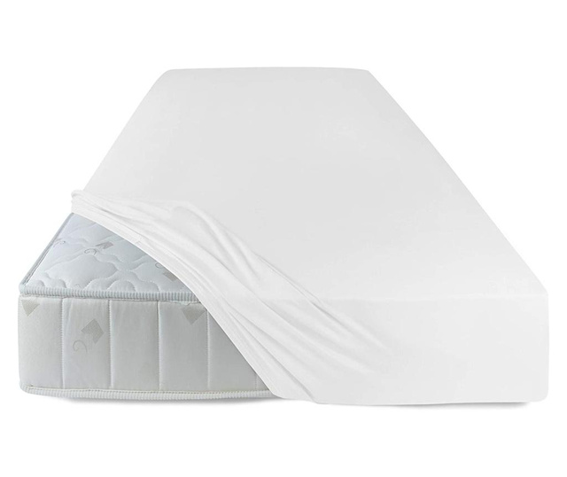 Cearsaf de pat dublu, cu elastic, 100% bumbac, 200x200 cm, alb, Home Living