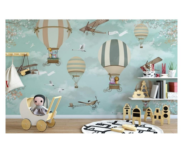 Set 3 bucati de tapet Vavien Artwork, Balloons and Animals Kids Room, hartie vinil imprimata, 91x180 cm, multicolor