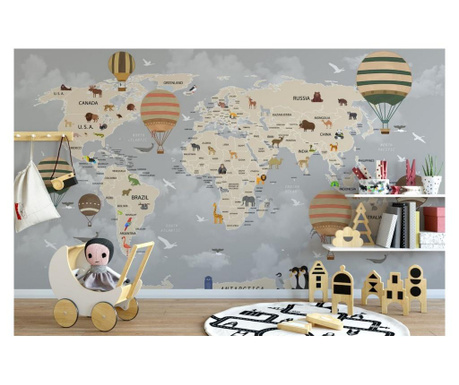 Set 3 zidne tapete World Map Animals and Balloons 91x260 cm