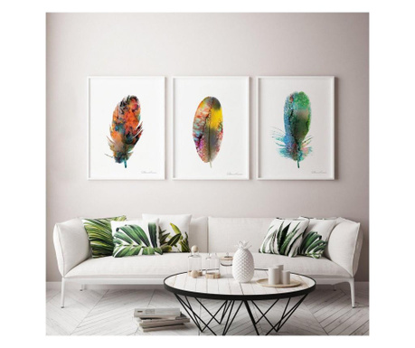 Set 3 tablouri cu rama Vavien Artwork, lemn masiv, multicolor