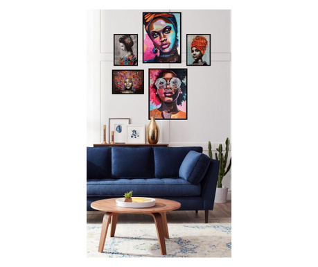 Set 5 tablouri cu rama Vavien Artwork, lemn masiv, multicolor
