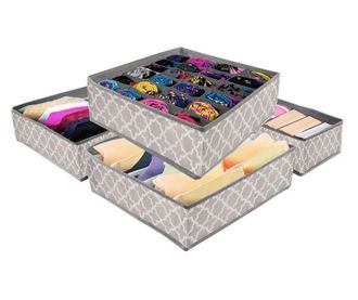 Organizator Sertar Compartimentat Boho Grey, Set 4 Bucati