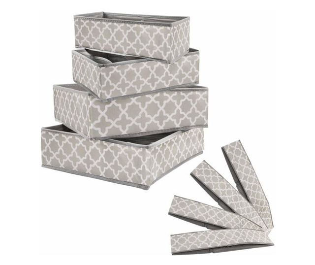 Organizator Sertar Compartimentat Boho Grey, Set 4 Bucati