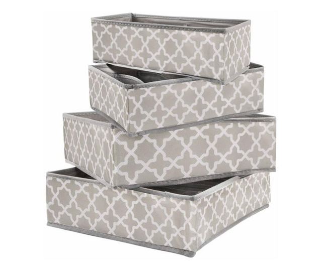 Organizator Sertar Compartimentat Boho Grey, Set 4 Bucati