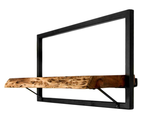 Raft de perete Hsm Collection, Young Industrial, lemn masiv de salcam, 56x22x32 cm, natural/negru vopsit in camp electrostatic