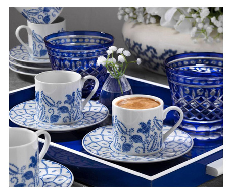 Set 6 cesti si 6 farfurioare pentru cafea Kütahya Porselen, portelan, alb/albastru inchis