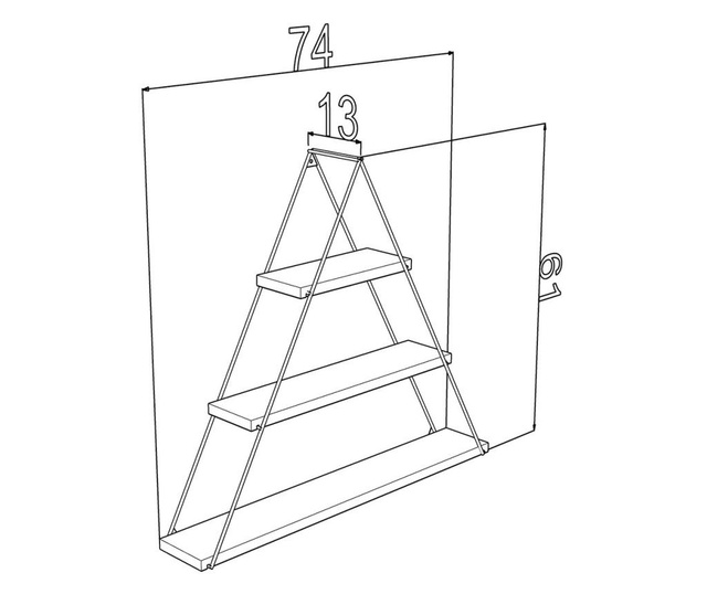 Raft triunghiular de perete cu 3 polite, 74 x 13 x 61 cm, culoare nuc, Quasar & Co.
