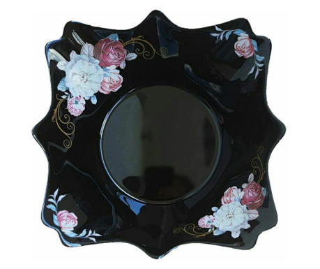 Bol mare negru,patrat,opal,19 cm,decor floral trandafiri