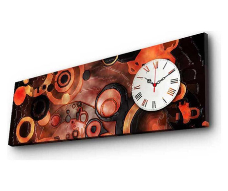 Tablou cu ceas Clockity, canvas cu aspect de piele intoarsa, 30x90 cm, multicolor