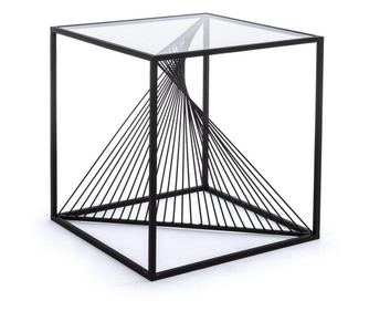 Espiral dohányzóasztal fekete vas vázzal és üvegtetővel 48 cm x 48 cm x 51 cm M