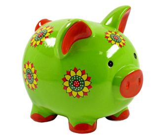 Pusculita Purcel, cu aplicatie de flori, din ceramica, culoare verde, 20x23 cm