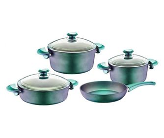 Комплект тенджери 7 части OMS-Titanium, алуминий, зелен