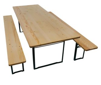 Set berarie STANDARD din lemn masiv de rasinos, 220x80 cm, pentru terasa sau gradina, o masa si doua banci, culoare natur