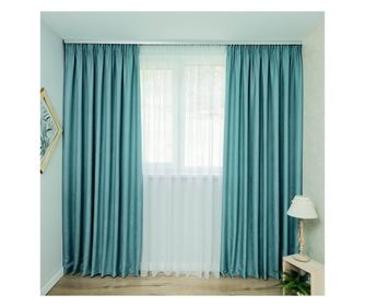 Set Decolis, Draperie Inza Turcoaz 2 buc x 150 cm, cu Perdea Voal Alb 1 buc x 300 cm, H-250 cm Decolis, 300 x 250, Turcoaz