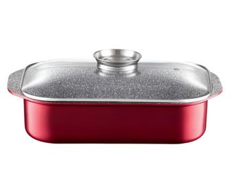 Tava cu capac 40x25x9cm, 6.5L, capac sistem Aroma Knob, invelis Qualum Basic Stone Edition, AMBITION Jasper