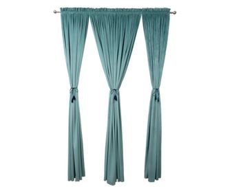 Set zavjesa od baršuna, mint zelene boje, s trakom, jednobojne, neprozirne, 300x250