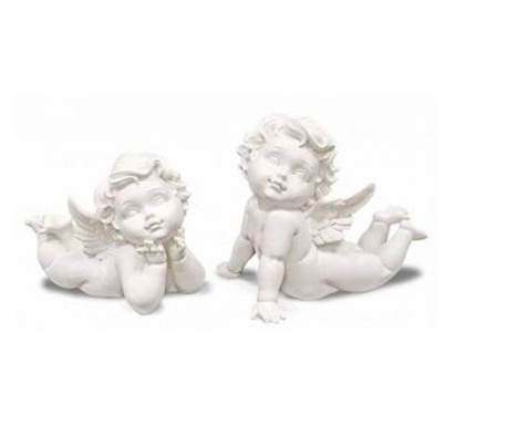 Figurina ingeras, polirasina, alb, 14x15x11 cm