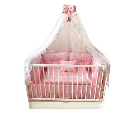 Lenjerie de pat personalizata 10 piese, pentru bebelusi, pat 120x60 cm lux by deseda roz-alb