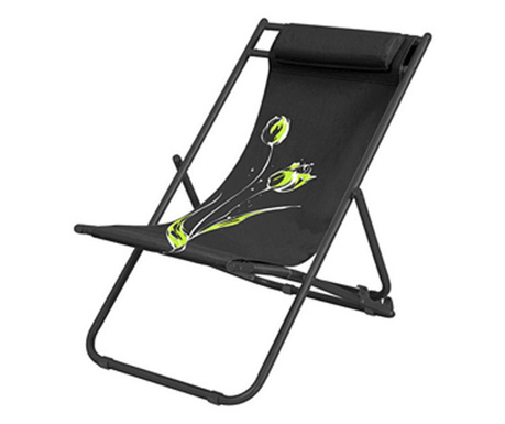 RAKI flower 7 scaun pliant cu perna 56,5x91x96cm, reglabil 3 pozitii pentru camping, plaja, negru  56.5x91x96 cm