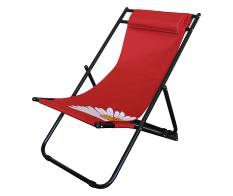 RAKI flower 57 scaun pliant cu perna 56,5x91x96cm, reglabil 3 pozitii pentru camping, plaja, rosu  56.5x91x96 cm