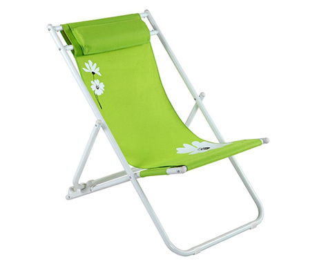 RAKI flower 37 scaun pliant cu perna 56,5x91x96cm, reglabil 3 pozitii pentru camping, plaja, verde  56.5x91x96 cm