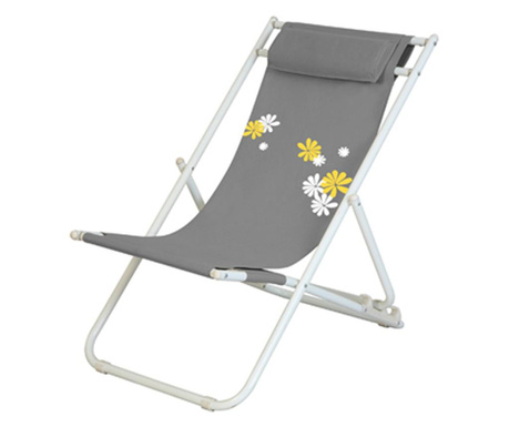 RAKI flower 6 scaun pliant cu perna 56,5x91x96cm, reglabil 3 pozitii pentru camping, plaja, gri  56.5x91x96 cm