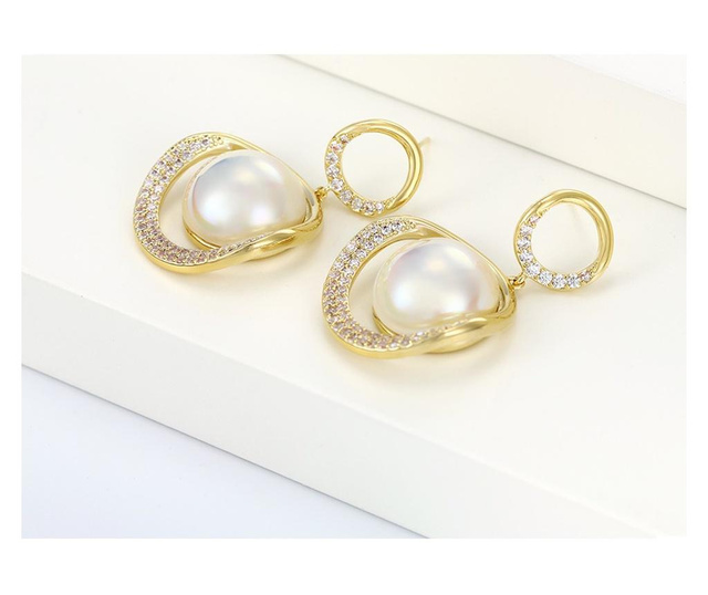 Operate radical Spending Cercei eleganti cu perle, placati cu aur de 14K, model Kaidan 3.4 cm x 2.1  cm - Vivre