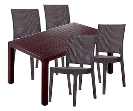 Set terasa CULINARO LIHULU, masa 150x90x75cm, 4 scaune 59x44xH88cm polipropilena/fibra sticla maro