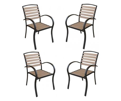 RAKI Set 4 scaune cu brațe POLYWOOD NATURAL 86x40x45cm