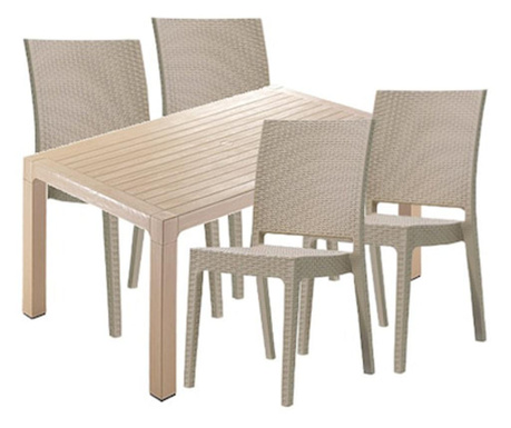 Mobiler terasa set CULINARO LIHULU, masa 150x90x75cm, 4 scaune 59x44xH88cm polipropilena/fibra sticla culoare cappuccino