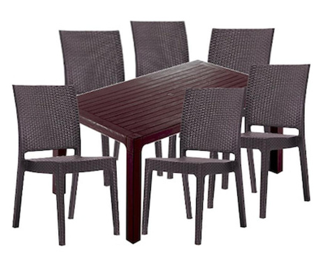Set mobila gradina CULINARO LIHULU, masa 150x90x75cm, 6 scaune 59x44xH88cm polipropilena/fibra sticla maro