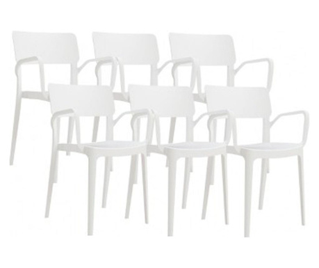 Set 6 scaune terasa cu brate CULINARO ASPENDOS 54,5x54,3xH81,9cm culoare alb din polipropilena cu fibra de sticla