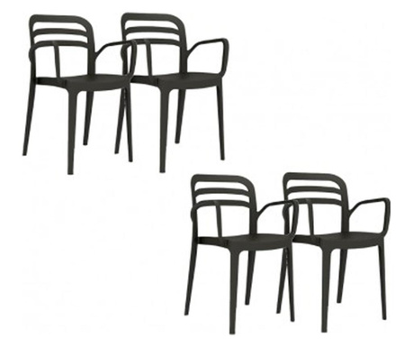 Set 4 scaune balcon cu brate CULINARO ASPENDOS 54,5x54,3xH81,9cm culoare neagra din polipropilena cu fibra de sticla