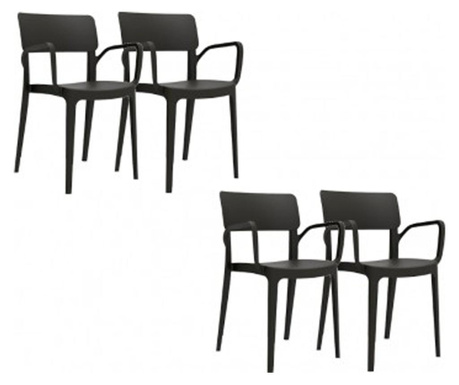 Set 4 scaune balcon cu brate CULINARO PANORA culoare neagra polipropilena/fibra sticla 54,5x54,3xh81,9cm
