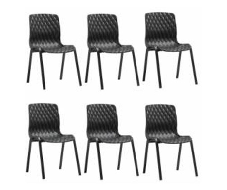 Set 6 scaune gradina, terasa CULINARO ROYAL culoare neagra 52x50xH83cm polipropilena/fibra sticla