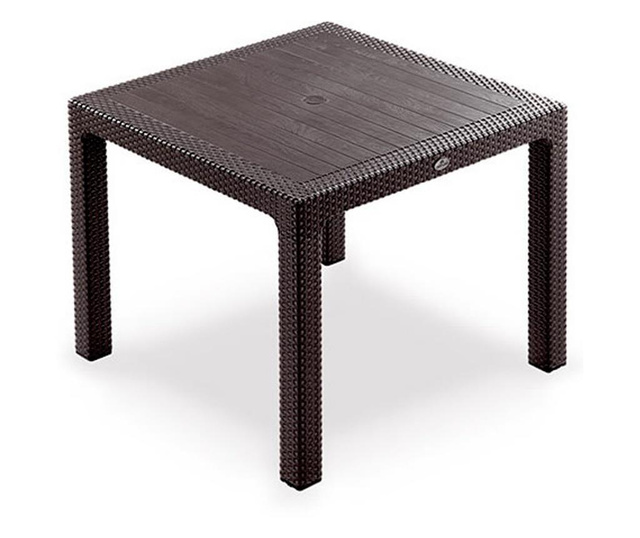 Mobilier exterior CULINARO SAKU imitatie ratan, masa patrata 90x90x75cm, 4 scaune 57x57xH84cm maro perne scaun, traversa