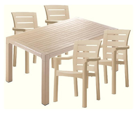 Mobiler terasa set CULINARO PARNU, masa 150x90x75cm, 4 scaune 60x57xH90xSH45cm polipropilena/fibra sticla culoare cappuccino