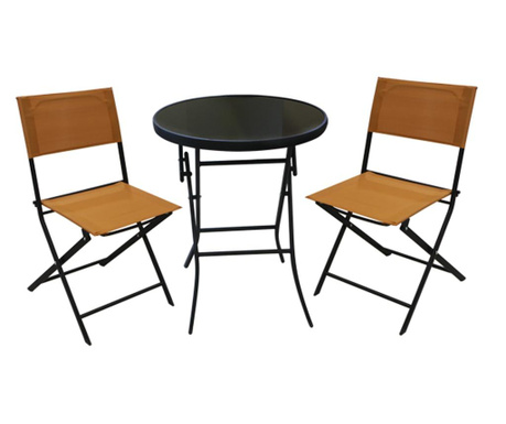 RAKI BISTRO Set mobila de gradina, terasa masa rotunda 60cm cu 2 scaune orange