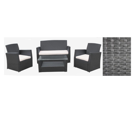 RAKI TERESINA Set mobilier terasa 4 piese din poliratan, masa 90x50x40cm, canapea 130x77x79cm si 2 fotolii 73x77x79cm, gri