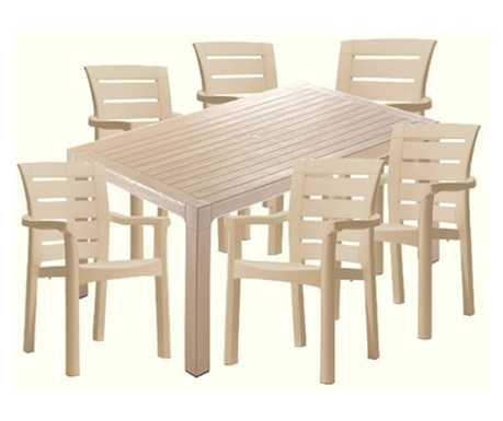 Set CULINARO PARNU, masa 150x90x75cm, 6 scaune 60x57xH90xSH45cm polipropilena/fibra sticla culoare cappuccino