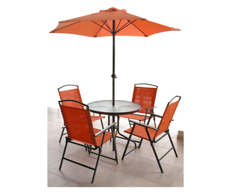 RAKI Set mobilier terasa, gradina masa rotunda D80cm, umbrela D180cm portocalie si 4 scaune