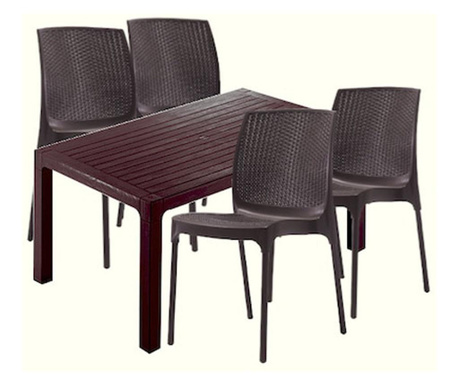 Set terasa CULINARO KAHTLA, masa 150x90x75cm, 4 scaune 44x45xH84cm polipropilena/fibra sticla maro