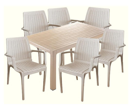 Set CULINARO VINI, masa 150x90x75cm, 6 scaune 58,5x56,5xH85cm polipropilena/fibra sticla culoare cappuccino