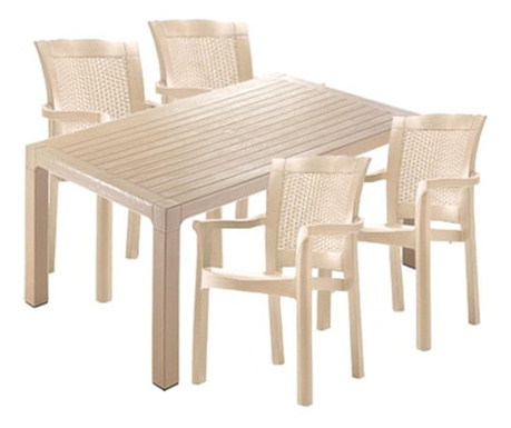 Mobiler terasa set CULINARO RISTI, masa 150x90x75cm, 4 scaune 57x60xH90cm polipropilena/fibra sticla culoare cappuccino