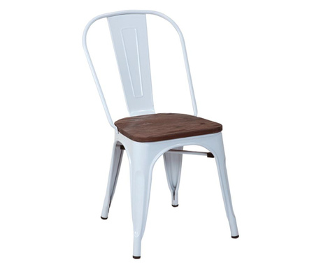 Raki retro scaun metalic 51x44x84 cm, sezut lemn, alb