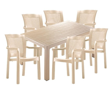 Set masa masa CULINARO RISTI, 150x90x75cm, 6 scaune 57x60xH90cm polipropilena/fibra sticla culoare cappuccino